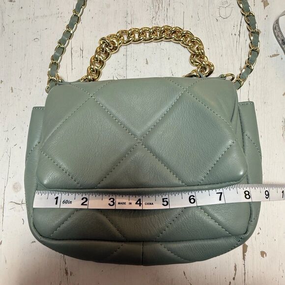 ANNA PAOLA Made In Italy Quilted Leather Flap Mint Green Chain Bag Handbag - Picture 11 of 13